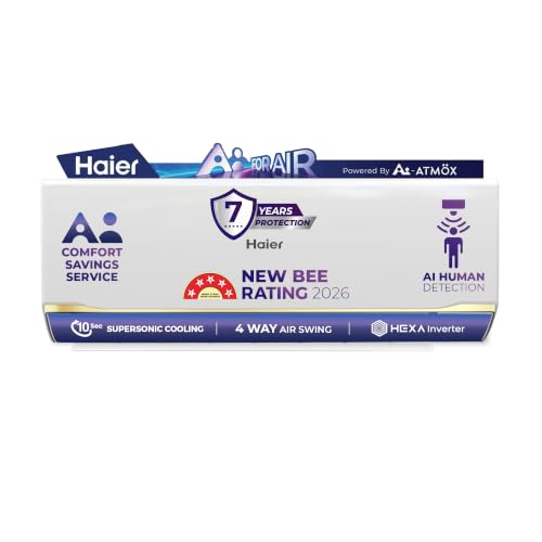Image of Haier Desert Rose 1.8 Ton 5 Star, New star rated, Wi-Fi HEXA Inverter Smart Split AC (AI Cooling, Energy Saving & Self-Clean, Human Detection, Copper, 4-way, Cools in 10 Sec at 60C)-HSA20DSD-GAI5NB-I
