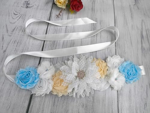 Off White Maternity Flower Sash Belts Sash for Women Dresses4