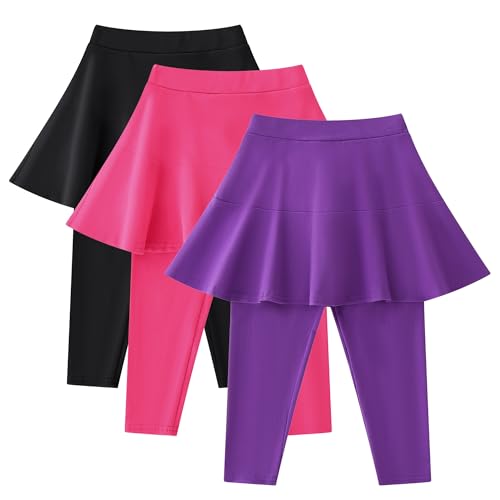 Image of StyleSavvy Trendy Girls' Leggings with Skirt - 2 Pack of Cotton Ruffle Skirt Pants for Kids for 3-8 Years