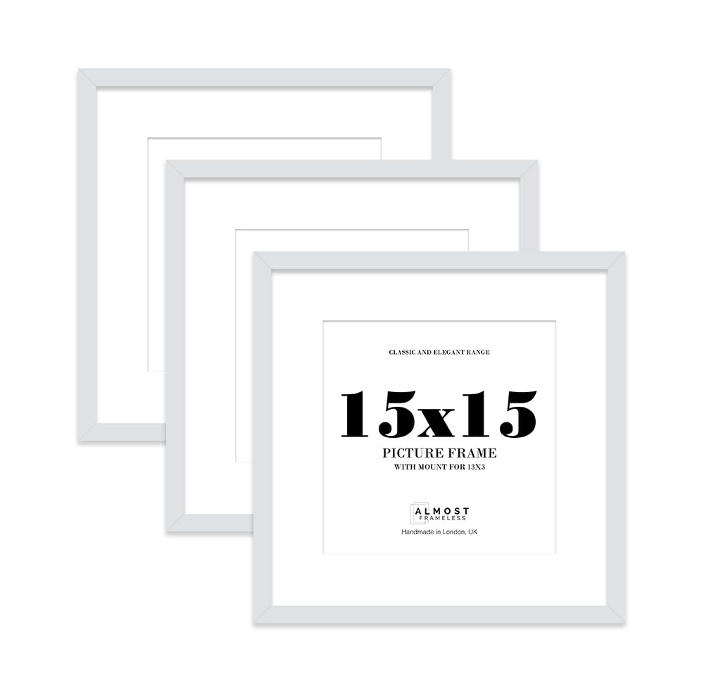 15x15 Light Grey Picture Frame with Mount for 13x13 Photos, Prints - Modern Square Wall Frame, Set of 3