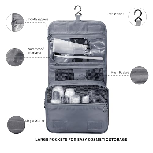 Image of Lcsmaokin Large Capacity Toiletry Bag Travel Bag with Hanging Hook for Men and Women Waterproof Travel Cosmetic Bag Bathroom Storage Bag for Brushes Set, Full-Sized Shampoo, Toiletries, Accessories,