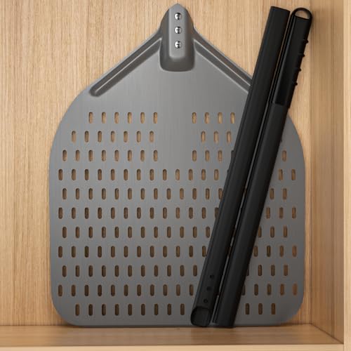 Image of G.a HOMEFAVOR 14 inch x 17 inch Perforated Pizza Peel 49 Inch overall, Rectangular Aluminum Pizza Turning Peel with Extended Silcone Handle For Baking Pizza Brick Oven