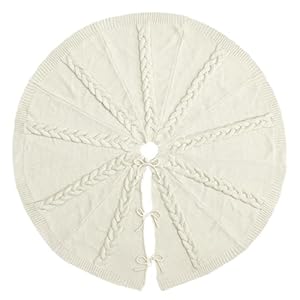 LimBridge Knitted Christmas Tree Skirt: 48 Inches Cream White Tree Skirt, Thick Multiple Braided Cable Knit Christmas Décor, Rustic Winter Holiday Home Party Decorations LimBridge Knitted Christmas Tree Skirt 48 Inches Cream White Tree Skirt Thick Multiple Braided Cable Knit Christmas Decor Rustic Winter Holiday Home Party Decorations