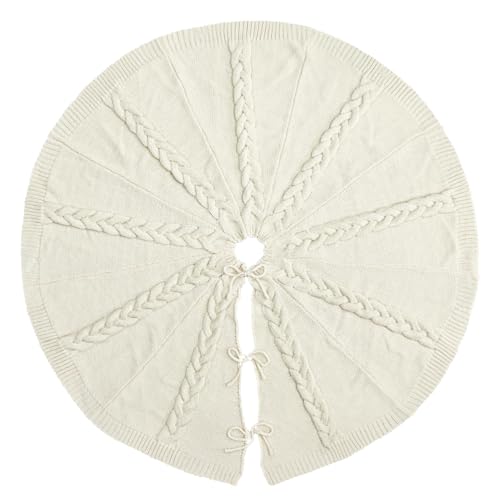 LimBridge-Knitted-Christmas-Tree-Skirt-48-Inches-Cream-White-Tree-Skirt-Thick-Multiple-Braided-Cable-Knit-Christmas-Decor-Rustic-Winter-Holiday-Home-Party-Decorations LimBridge Knitted Christmas Tree Skirt 48 Inches Cream White Tree Skirt Thick Multiple Braided Cable Knit Christmas Decor Rustic Winter Holiday Home Party Decorations