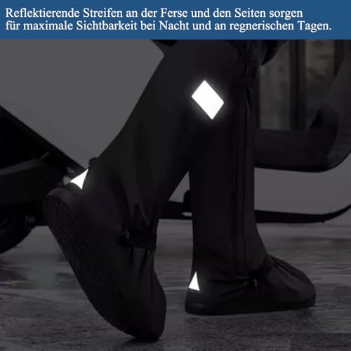 Wasserdichte Schuhüberzieher, Faltbare Wasserdicht Überschuhe für Männer Frauen, Rutschfest Regenüberzieher Schuhe, Wiederverwendbare Regenstiefel Schuhabdeckung mit Reflektorstreifen (XL (43-45 EU))