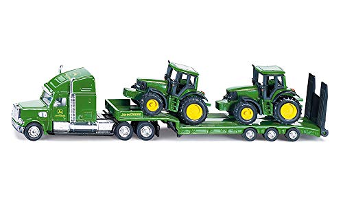 siku 1837 – Camion remorque surbaissé avec 2 tracteurs John Deere, 1:87, Métal/Plastique, Vert, Hayon rabattable