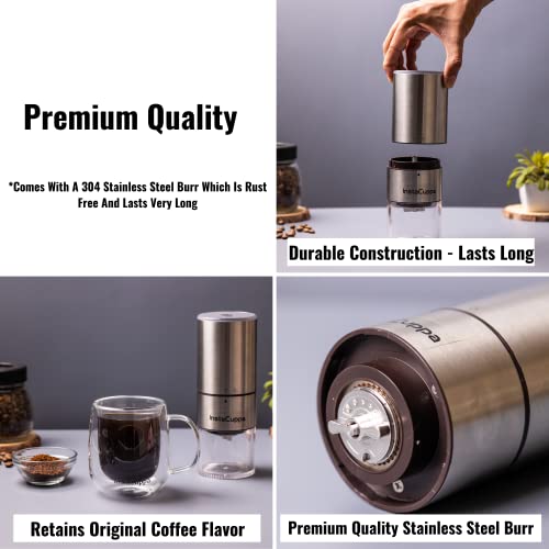 InstaCuppa Rechargeable Coffee Bean Grinder with Stainless Steel Burr Mill, One Click Operation, 5 Adjustable Grind Settings, Airtight Bottom Canister - Image 2