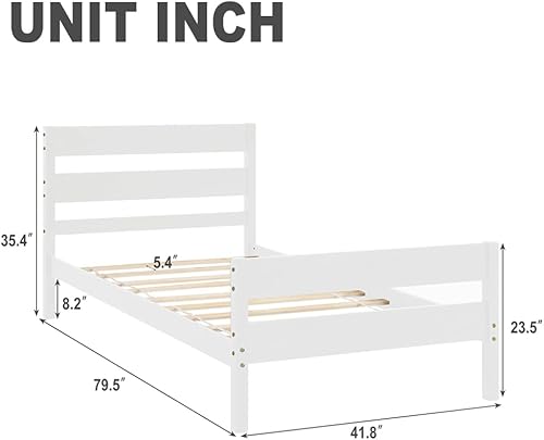Miniatura 2 de Cama individual marco de cama de madera con cabecera y estribo para niños no necesita caja de resorte blanco individual