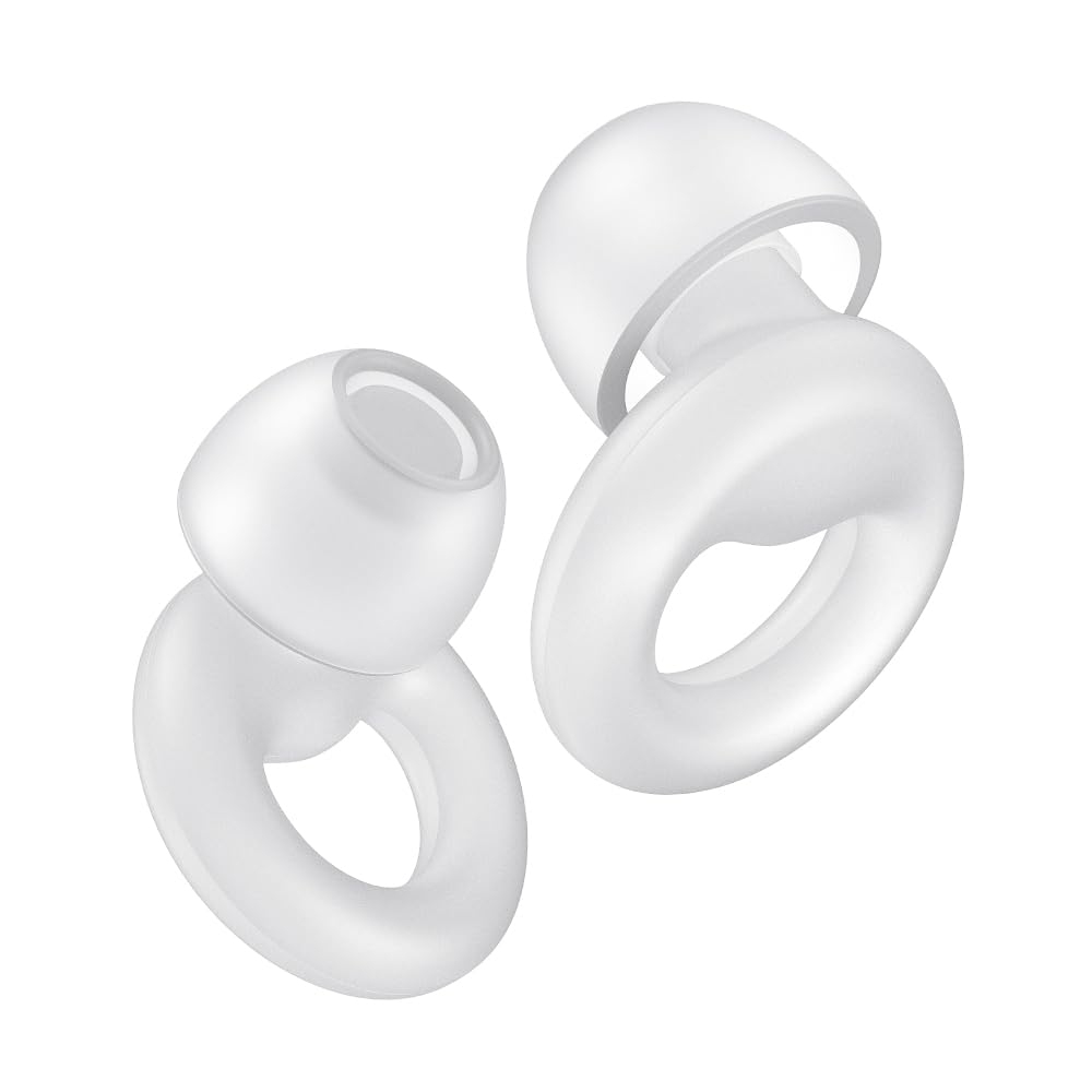 Reusable Noise-Reducing Earplugs-Flexible Silicone Soft–26dB Noise Cancelling with Storage Case, for Festivals, Raves, Drummers, Sports Events, Live Entertainment for Safe Noise Reduction-Transparent