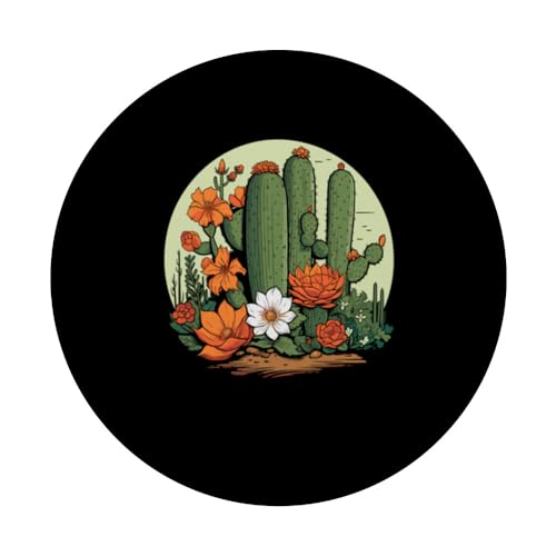 Saguaro Cactus Lover Gardening Succulent Art for Men Women PopSockets Swappable PopGrip, Black - Image 3