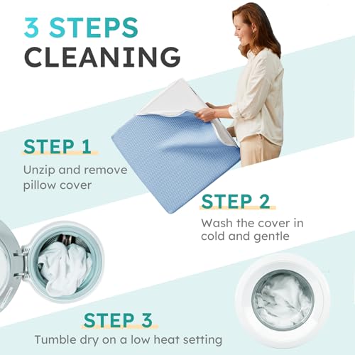 Image of Bedluxe Wedge Pillow, 10 inch Bed Wedge Pillow for Headboard, Pillow Wedge for Acid Reflux Relief, Sleeping, After Surgery, Snoring, Gerd, Triangle Pillow Wedge - Cooling Memory Foam Top, Light Blue