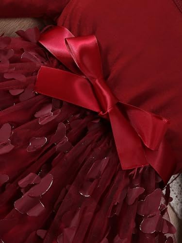 MakeMeChic Girl's Round Neck Long Sleeve Mesh Sheer Butterfly Bow Knot Ruffle Trim Short Dress3