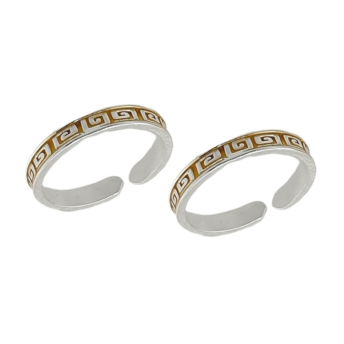 925 Sterling Silver Designer Simple Band Toe Rings/Chandi Bichiya ~ Yellow Color Tone Toe Rings-image-32