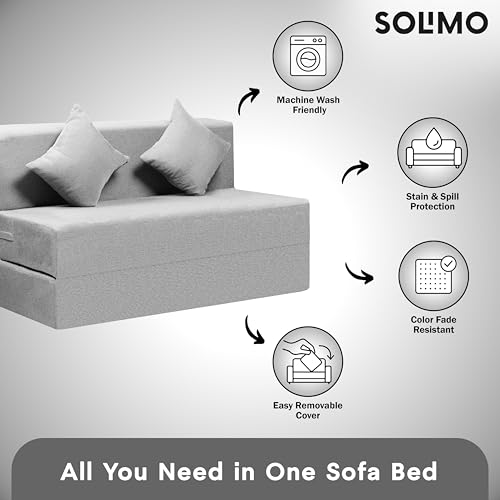Image of Amazon Brand - Solimo 2 Seater 4 * 6 Jute Fabric Washable Cover Sofa Cum Bed with 2 Cushion 2 Seater Double Foam Fold Out Sofa Cum Bed (Finish Color - Light Grey Delivery Condition - Pre-Assembled)
