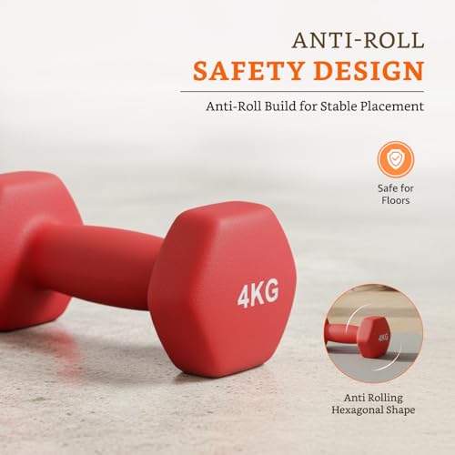 Image of Amazon Brand - Solimo Neoprene Dumbbell 4 Kg, Set of 2 (Red)
