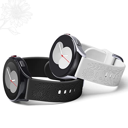 Snblk Flower Engraved Bands Compatible With Samsung Galaxy Watch 4 Band 40Mm 44Mm, 20Mm Strap For Galaxy Watch 5 40Mm 44Mm/Watch 5 Pro 45Mm/Galaxy Watch 42Mm/Watch 3 41Mm/Active 2 40Mm 44Mm, Black #TOP3