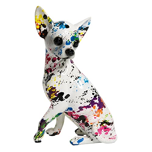 perfk Creative Coloré Graffiti Art Chihuahua Chien Statue de Mode Résine Artisanat Figurine pour Salon Étagère Décor À La Maison Accents, Tache colorée