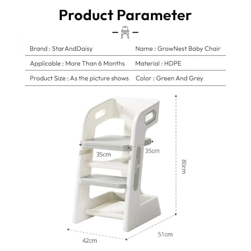 Image of StarAndDaisy High Chair for Baby /Kids Study Chair with Adjustable Height, Safety Belt & Light Weight - Grey