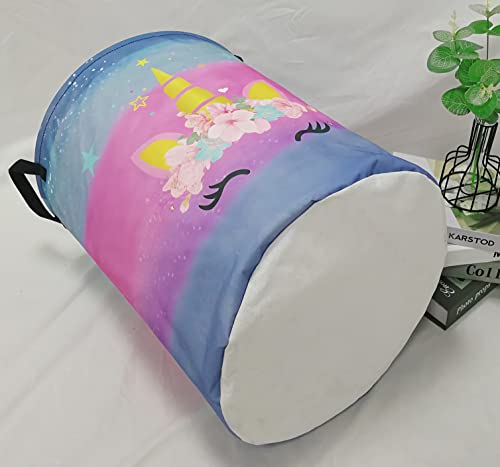Image of Kids Hamper Girls Unicorn Room Decor,Storage Bins Organizer Toy Box Laundry Basket Large Canvas Collapsible Chest for Home /Dorm /Kitchen /Pet /Office /Closet /Shelf /Gift Baskets