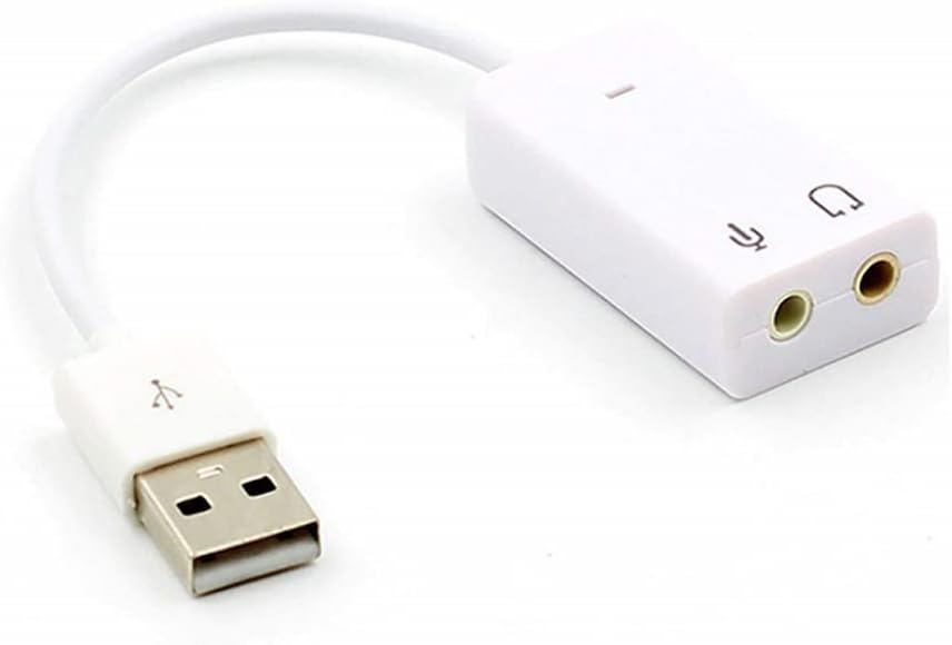 USB 2.0 Audio Sound Card Adapter for PC Jack 3.5mm, White