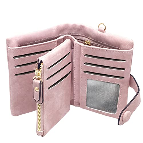 wallets for women bifold small rfid soft leather ladies wallets trifold womens wallets billfolds mini wristlet clutch cute zipper coin purse with wrist strap