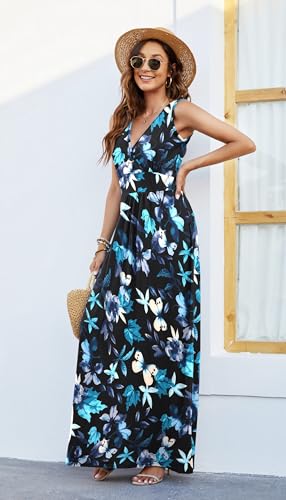 Image of AUSELILY Maxi Dresses for Women Summer Casual Sleeveless V Neck Wrap Dress | Sleeveless Long maxi dress with wrap V neck & side pockets, for formal cocktail, beach & casual daily wear