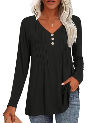 LONGYUAN Blouses for Womens Fall Fashion 2025 Casual Long Sleeve Tops V-Neck Outfits Tunic Shirts