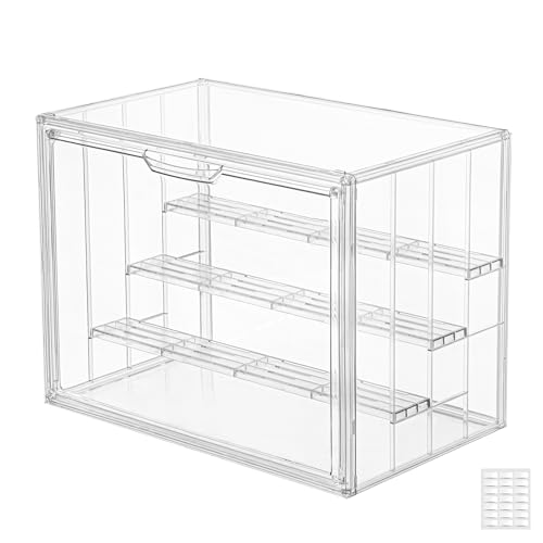 Clear Acrylic Display Case Upgrade 4 Tier Figure Display Cases with 3 Movable Dividers, Stackable...