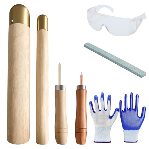 Flint Knapping Kit mit Kupferhammer – Komplettes Obsidian-Bastelwerkzeug-Set für Anfänger, enthält 2 Kupfer-Bopper, 2 Druckflocken, Sicherheitshandschuhe, Schutzbrille und Talkum |