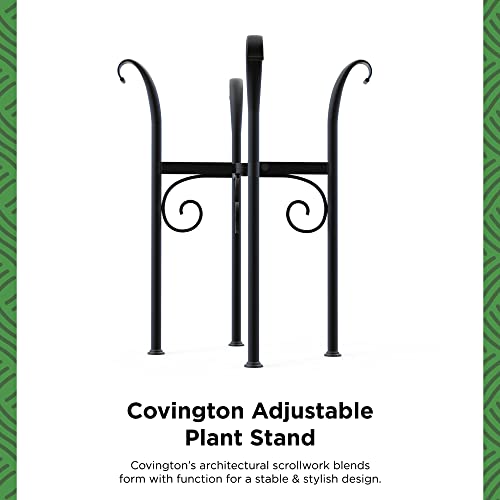 Gardien Covington Adjustable Metal Plant Stand Indoor Outdoor Planters Stand For Medium, Large Potted Plants, Rustic, Farmhouse, Mid Century, Single Plant Pot Holders, Textured Black #TOP1
