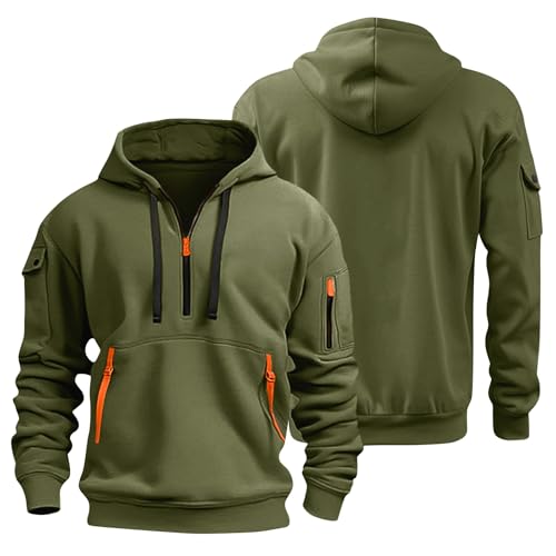 Hoodies For Men,Mens Hoodies Zip Up Quarter Zip Pullover Big And Tall Fleece Cargo Sweatshirts Cotton Hunting Long Sleeve Fall Fashion Loose Hunting Work Halloween Costumes With Pockets Green 5X