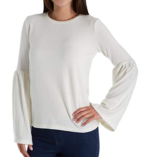 Michael Stars Women's Madison Brushed Jersey Open Neck Bell Sleeve Top, Chalk, XS