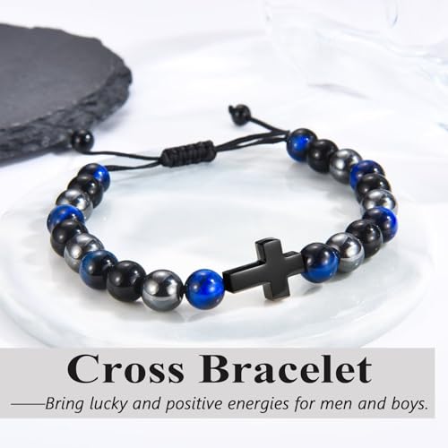 OAVOOK Baptism Gifts for Boys Catholic Cross Bracelet Christian Gift for Teen Boys Easter Teenage Stocking Stuffers — view 2