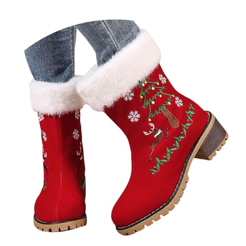 Generisch Decoración de árbol de Navidad Botas para mujer Botas de Navidad para mujer Botas festivas con atmósfera navideña Zapatos de mujer suaves y coloridos Botas de invierno, rojo ladrillo, 37 EU