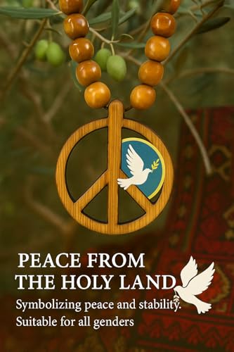 SANAD Peace Sign Necklace Olive Wood – Handmade Hippie Jewelry from Jerusalem – 60s 70s Costume Accessory – Lightweight Retro Pendant for Men & Women2