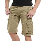  Yidarton Cargo Shorts Herren Kurze Hosen Outdoor Casual Cargo Bermudas Sommer Unifarben/Camouflage (ohne Gürtel), XL-CN 40, Style1-khaki