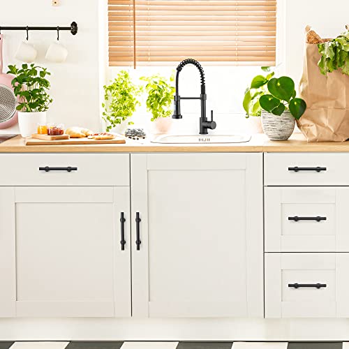 Image of Ravinte 5 Pack 6 Inch Cabinet Pulls Kitchen Cupboard Handles with Round Base Matte Black Drawer Pulls Cabinet Handles 6 inch Length,3.5 inch Hole Center