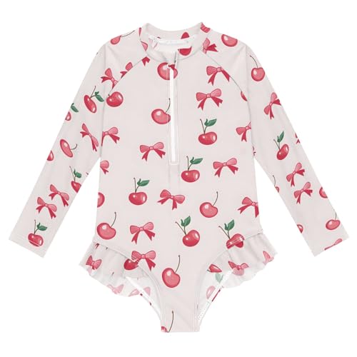 ALAZA Toddler Swimsuit Girl Bathing Suit Swimwear Rash Guard Cherry Bow Long Sleeve 3T