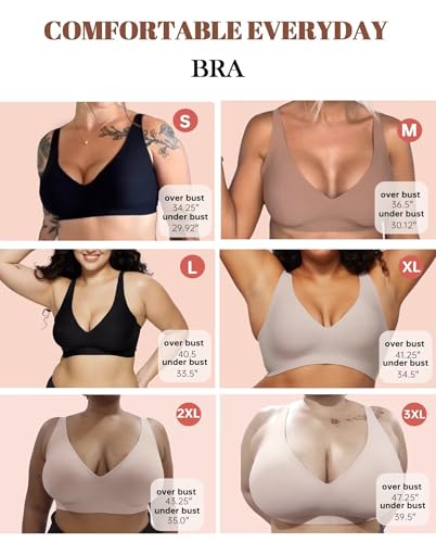 Image of Vertvie Wireless Deep V Bras for Women Push Up Seamless T-Shirt Bras (Light Brown,X-Large)
