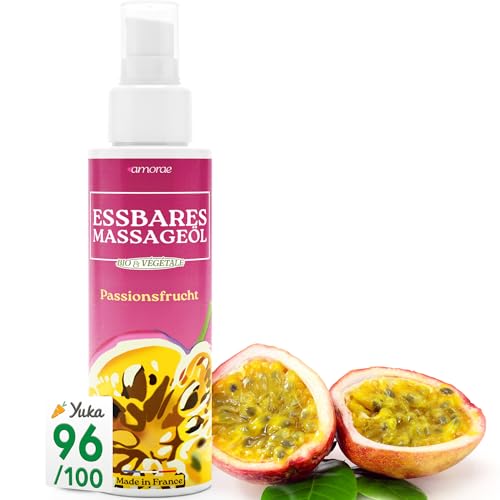 AMORAE Essbares Erotisches Massageöl Passion 100ml - Massageöl Intim Geeignet Bio Aroma mit Arganöl - Sinnliches Body Öl für Paare - Date Night Oil Geschmack Vanilla - Made in France