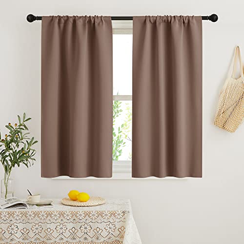 RYB HOME Small Window Curtains with Rod Pocket Design, Blackout Privacy Curtains Drapes Energy Efficient Covering for Closet Pantry W 29 x L 45 inches, 2 Panels, Mocha