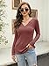 Women's V Neck Waffle Knit Henley Tops Casual Long Sleeve Pullover Sweater Blouses (Rose Red, Large)