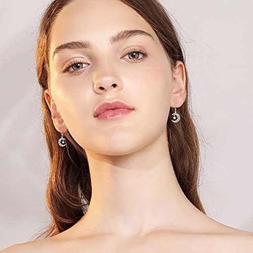 Moon and Star Earrings 925 Sterling Silver Girls' Earrings Opal Hypoallergenic Earrings Jewelry Gift for Women