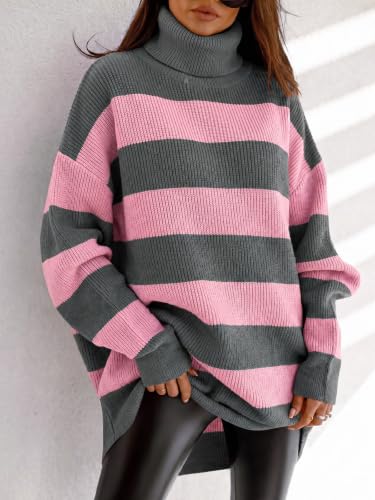 Image of Womens Turtleneck Oversized Sweater Batwing Chunky Pullover Sweater Casual Fall Loose Knit Jumper Top