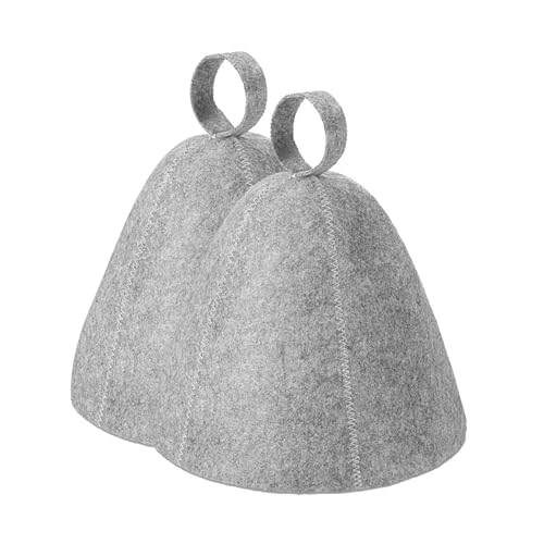 2PCS Sauna Hat Ergonomi Felted Sauna Cap for Women and Men Steam Bath Hat Room Accessories Felt Heat Dry Headrest Steam Room Essential Parts Simple Natural Stylish Appearance(Grey)