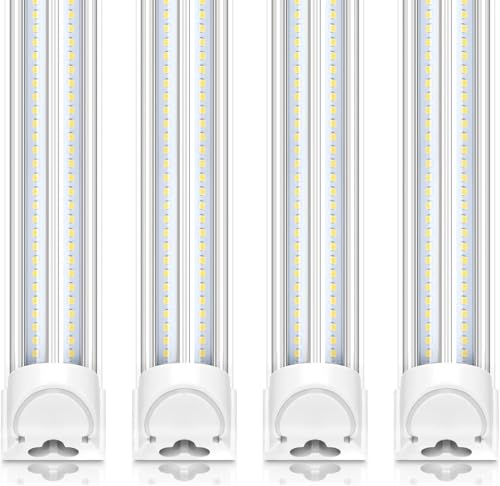 Image of Barrina T8 LED Shop Lights 8FT, 100W 15000LM 5000K, 4 Pack, High Output | 8 Foot for Garage Workshop and Workbench Use, Easy Clip Ceiling Mount, Linkable to 3, V Shape, Aluminum, Clear Cover