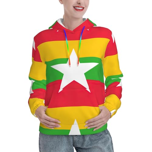 Sweat à capuche Myanmar femme doux imprimé graphique avec finitions soignées
