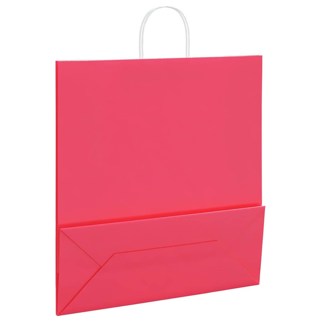 QUAHEAS Bolsas de papel rosa con asas de cuerda de papel, 45 x 17 x 48 cm, papel de estraza 250 unidades, bolsas de regalo, bolsas de fiesta con cordón, para cumpleaños, bodas, Navidad, Pascua