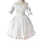 Mingyuezai Halloween Gothic Elegant Suspender Short Sleeve Party Dress with Ruffled Costume Dress(L,White