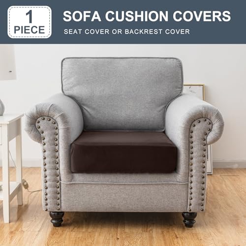 Image of Stretch Silver Fox Velvet Couch Cushion Cover - Soft and Comfortable Fuzzy Slipcover for Chair, Sofa, or Seat Cushion(1 PC for Seat Cushion or Backrest,Coffee)